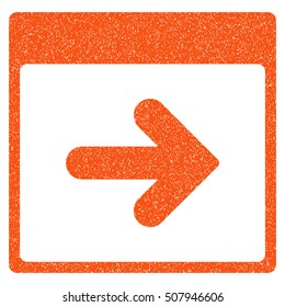 Next Calendar Day grainy textured icon for overlay watermark stamps. Flat symbol with unclean texture. Dotted vector orange ink rubber seal stamp with grunge design on a white background.