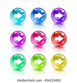 Next circle glossy web icon on white background. Vector illustration.