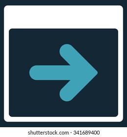 Next Date vector icon. Style is bicolor flat symbol, blue and white colors, rounded angles, dark blue background.