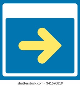 Next Date vector icon. Style is bicolor flat symbol, yellow and white colors, rounded angles, blue background.