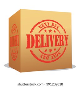 next day delivery box on a white, vector illustration