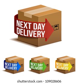 Next day delivery icon set in different colors.