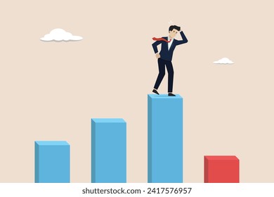 Next economic recession forecast or prediction, GDP falling down concept, stock market decline or revenue decrease, businessman investor look to see despair graph.