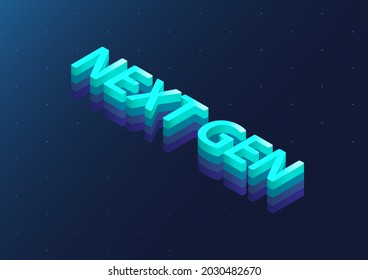 Next Gen 3d isometric text. Next generation concept as vector illustration on dark blue background.