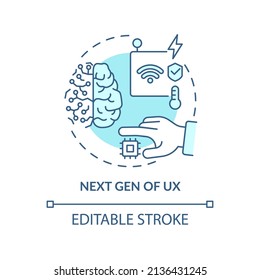 Next Gen Of UX Turquoise Concept Icon. Ambient User Experience. Tech Macro Trends Abstract Idea Thin Line Illustration. Isolated Outline Drawing. Editable Stroke. Arial, Myriad Pro-Bold Fonts Used