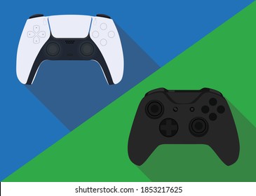 Next generation game controller or gamepad vector icon for gaming apps and websites diagonal with long shadow comparison. EPS8.