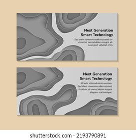 Next Generation Smart Technology Web Page Cover Banner Design Template. Horizontal Layout With Space For Text. Papercut Multicolored Grey Background. 3d Abstract Carving Art Vector Illustration.