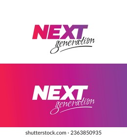 Next Generation Text, Typography, Log, Symbol, Handwritten, Cursive, Futuristic Banner, Soclia Media poster, sticker. Flat Vector, Isolated Illustration.