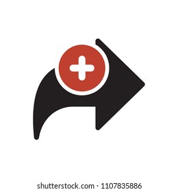 Next icon, arrows icon with add sign. Next icon and new, plus, positive symbol. Vector illustration