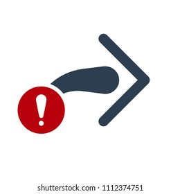 Next icon, arrows icon with exclamation mark. Next icon and alert, error, alarm, danger symbol. Vector illustration