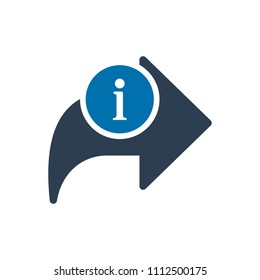 Next icon, arrows icon with information sign. Next icon and about, faq, help, hint symbol. Vector illustration