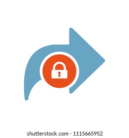 Next icon, arrows icon with padlock sign. Next icon and security, protection, privacy symbol. Vector illustration