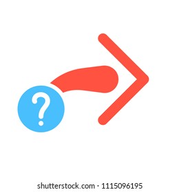 Next icon, arrows icon with question mark. Next icon and help, how to, info, query symbol. Vector illustration