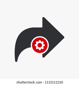 Next icon, arrows icon with settings sign. Next icon and customize, setup, manage, process symbol. Vector illustration