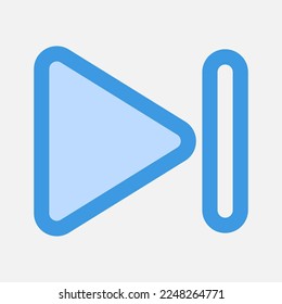 Icono siguiente en azul sobre multimedia, uso para presentación de aplicaciones móviles en sitios web