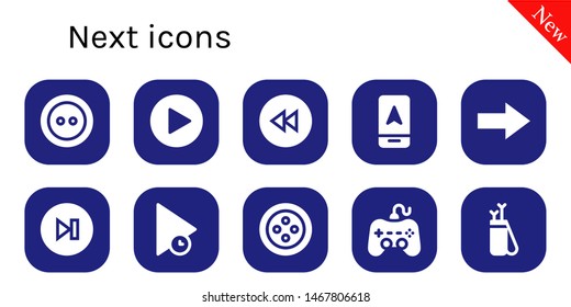 next icon set. 10 filled next icons.  Simple modern icons about  - Button, Play, Backward, Arrow, Next