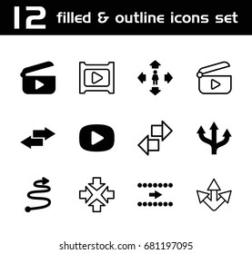 Next icon. set of 12 next filled and outline icons such as man move, curved arrow, play, arrow