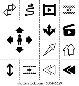 Next icon. set of 13 filled and outline next icons such as man move, play back, play, arrow, curved arrow