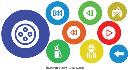 next icon set. 9 filled next icons.  Collection Of - Button, Previous, Skip, Arrow, Player, Backward, Play, Back