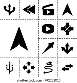 Next icons. set of 13 editable filled next icons such as move, arrow, navigation arrow, play back, curved arrow