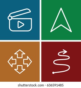 Next icons set. set of 4 next outline icons such as navigation arrow, curved arrow, play