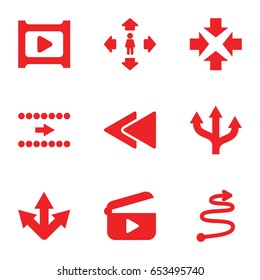 Next icons set. set of 9 next filled icons such as man move, play back, play, curved arrow, arrow