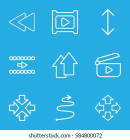 next icons set. Set of 9 next outline icons such as play back, play, arrow up, arrow, curved arrow