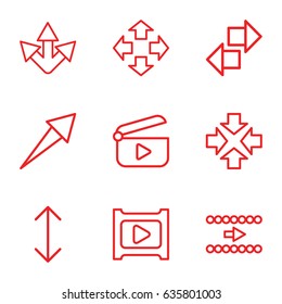 Next icons set. set of 9 next outline icons such as play, arrow