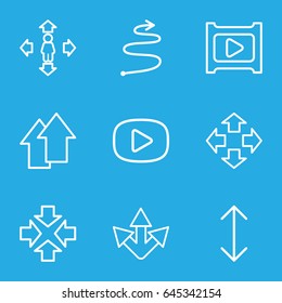Next icons set. set of 9 next outline icons such as man move, play, arrow up, arrow, curved arrow