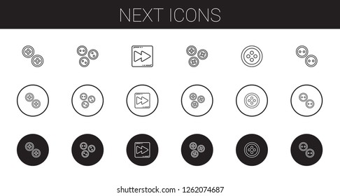 next icons set. Collection of next with buttons, fast forward, button. Editable and scalable next icons.