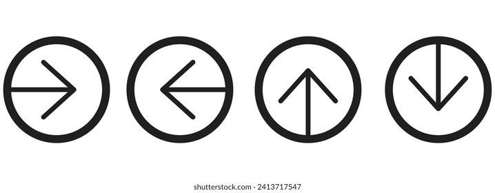 Next, left, right, up, down arrow icon vector on round button set