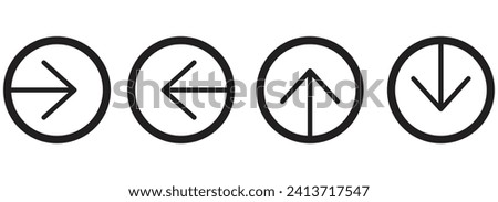 Next, left, right, up, down arrow icon vector on round button set