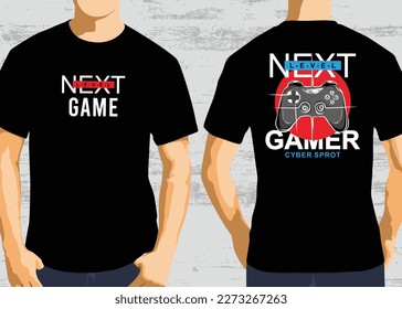 Next level game typography design, vector graphic of front and back t-shirt design