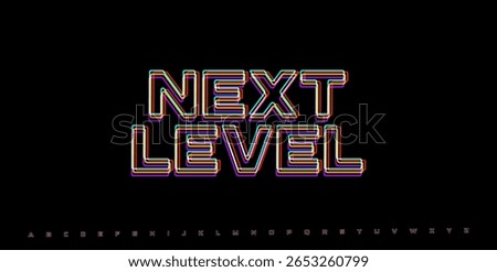 NEXT LEVEL glitch alert phrase. Futuristic RGB headline for gaming UI, level transition screen or tech interface display. Vector illustration.