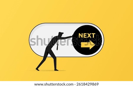 Next level or step in business or education concept. On and off toggle switch button pushed by a businessman.