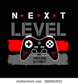 
NEXT LEVEL stylish t-shirt and apparel trendy design with  game pad, typography, print, vector illustration. Global swatches.
