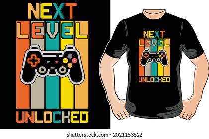 Next Level Unlocked Gaming T-shirt Design - Vector Graphic, Typographic Poster, Vintage, Label, Badge, Logo, Icon Or T-shirt