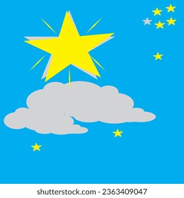 next moon with stars around it. The sky was blue and there were a few clouds next to the crescent moon.