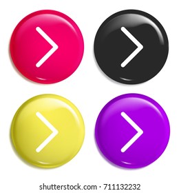 Next multi color glossy badge icon set. Realistic shiny badge icon or logo mockup
