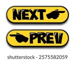 Next and Previous button icons. Web push buttons prev and next with index finger in comic style. Vector cartoon illustration on transparent background