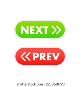 Next and previous button. Prev, next icon. Web buttons with arrows prev and next. Concept of easy opening new site tab or page and two user interface element. Vector illustration