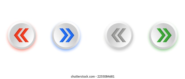 Next and previous buttons. Web buttons with arrows prev and next. Left, right, previous, next icons. Website or app ui pages changer. Stock vector illustration isolated on white background