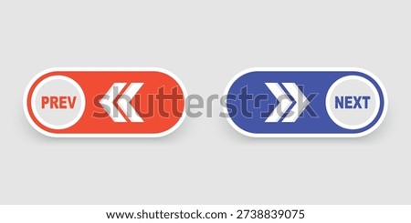 Next and previous buttons. Web buttons with arrows prev and next. Left, right, previous, next icons. Website or app ui pages changer. Stock vector illustration isolated on white background