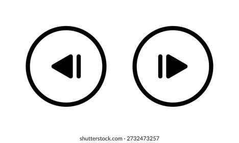 Próximo e anterior track media player ícones com círculos, perfeito para design de interface de usuário.