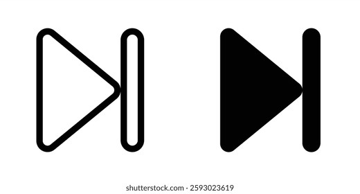 Next and skip icon. Next button music or video player in line and flat design. Video audio player in rounded corners. Vector illustration. Editable stroke EPS 10