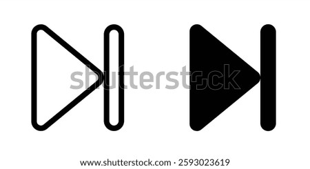 Next and skip icon. Next button music or video player in line and flat design. Video audio player in rounded corners. Vector illustration. Editable stroke EPS 10