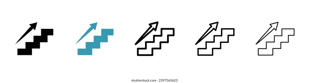 Next steps vector illustration set. Stairs symbol in black color.