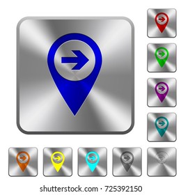Next target GPS map location engraved icons on rounded square glossy steel buttons