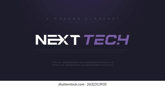 Next Tech minimal modern logo alphabet font. Typography abstract sans serif technology, electronic, digital, music, movie, future, creative logos fonts. vector illustration