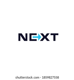 Next text, flat style vector logo concept. Right arrow in letters, isolated icon on white background. Creative infographic element for business and startup